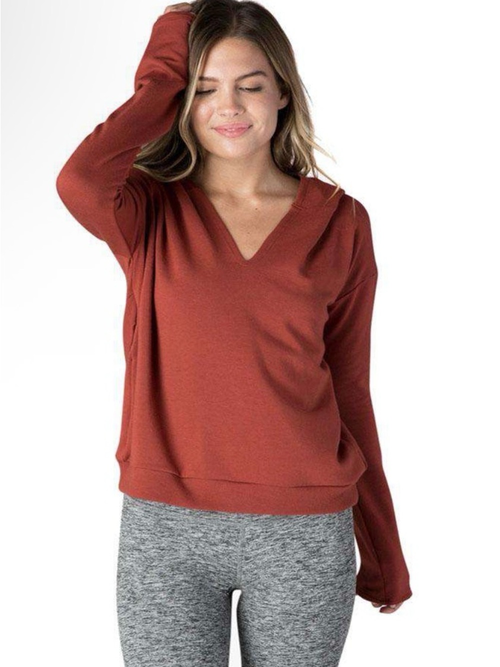 NWOT Beyond Yoga Maroon/Rust V-Neck Hoodie size Small